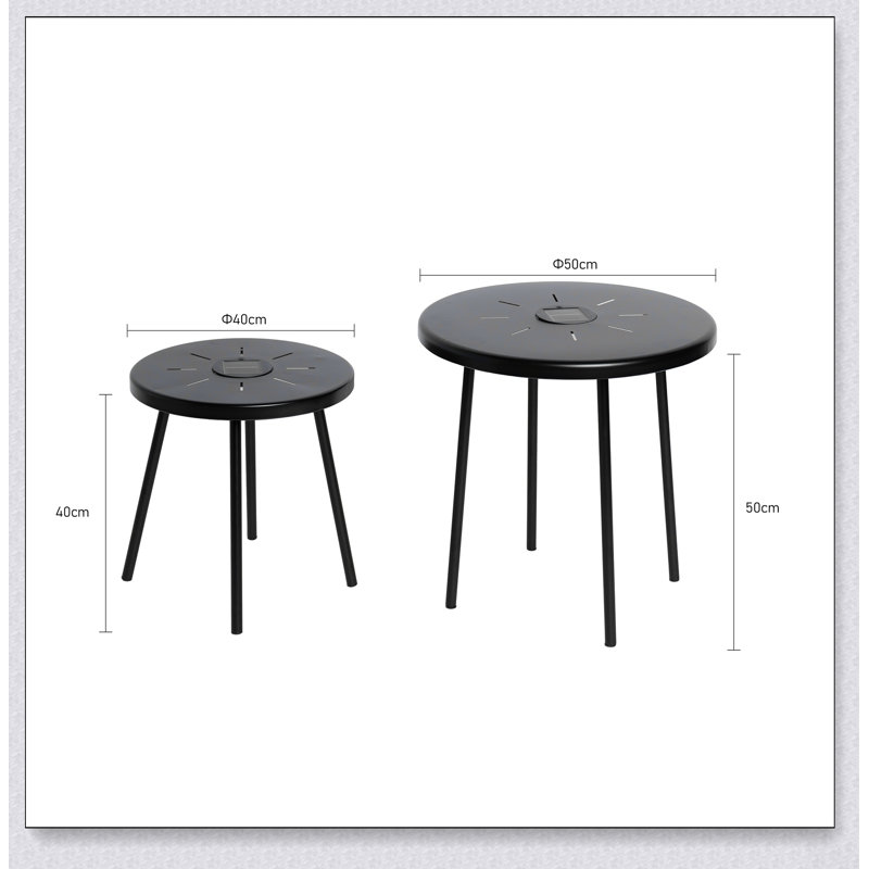 Ensemble de 2 tables d'appoint à énergie solaire avec lumière DEL, parfaites pour une utilisation intérieure et extérieure, peu encombrant