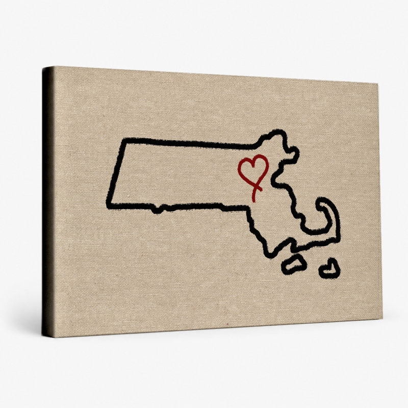 «Love Massachusetts State Outline», art mural sur toile, 36" W x 24" H