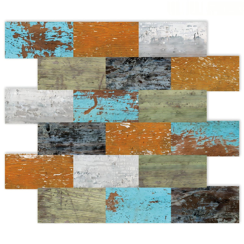Carrelage mural auto-adhésif 11,6 po x 11,4 po pour la cuisine, 10 feuilles (grain de bois multicolore)