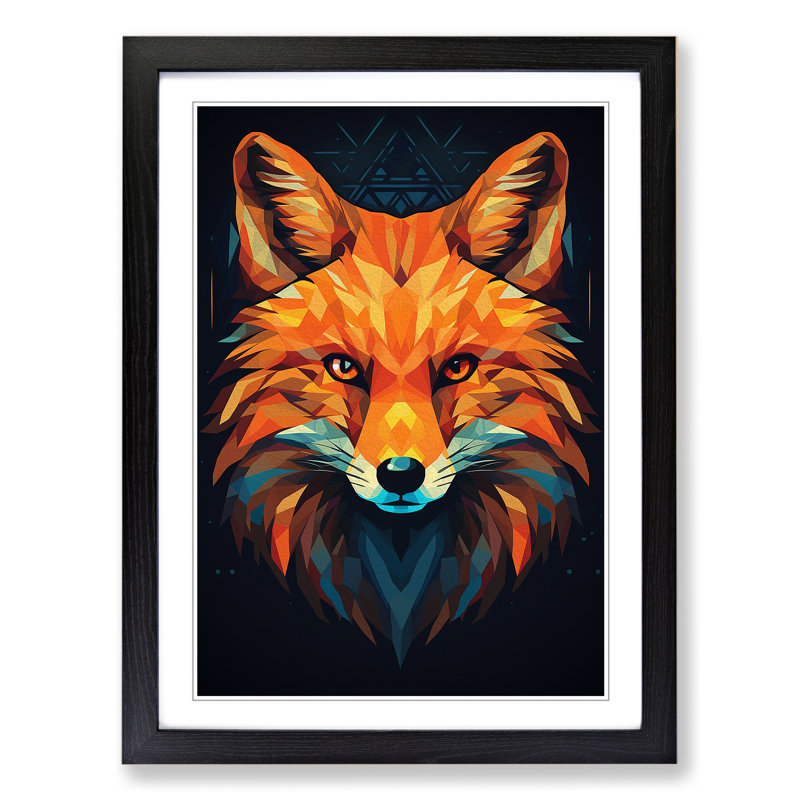 Fox Geometric - Single Picture Frame Print on Wood, Black Framed, 46cm H x 34cm W