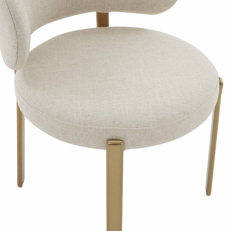 Cream Linen Upholstered Dining Arm Chair with Light Wood Legs