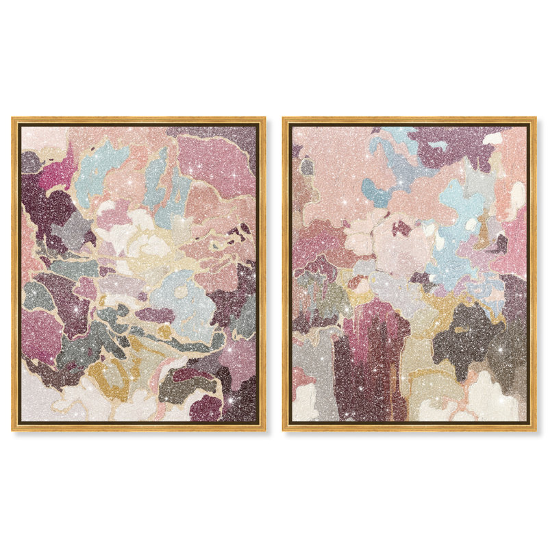 Ruby Lovers Set Canvas Abstract Print by Oliver Gal, Black Frame, 16 x 20, 17"H x 21"W, Gold Floater Frame