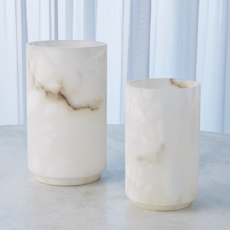 Alabaster Cylinder Vase-White, 9.25" H x 5.5" W x 5.5" D