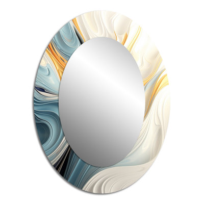 Vague rétro bleue et orange Elegance II - miroir décoratif ovale abstrait sur métal