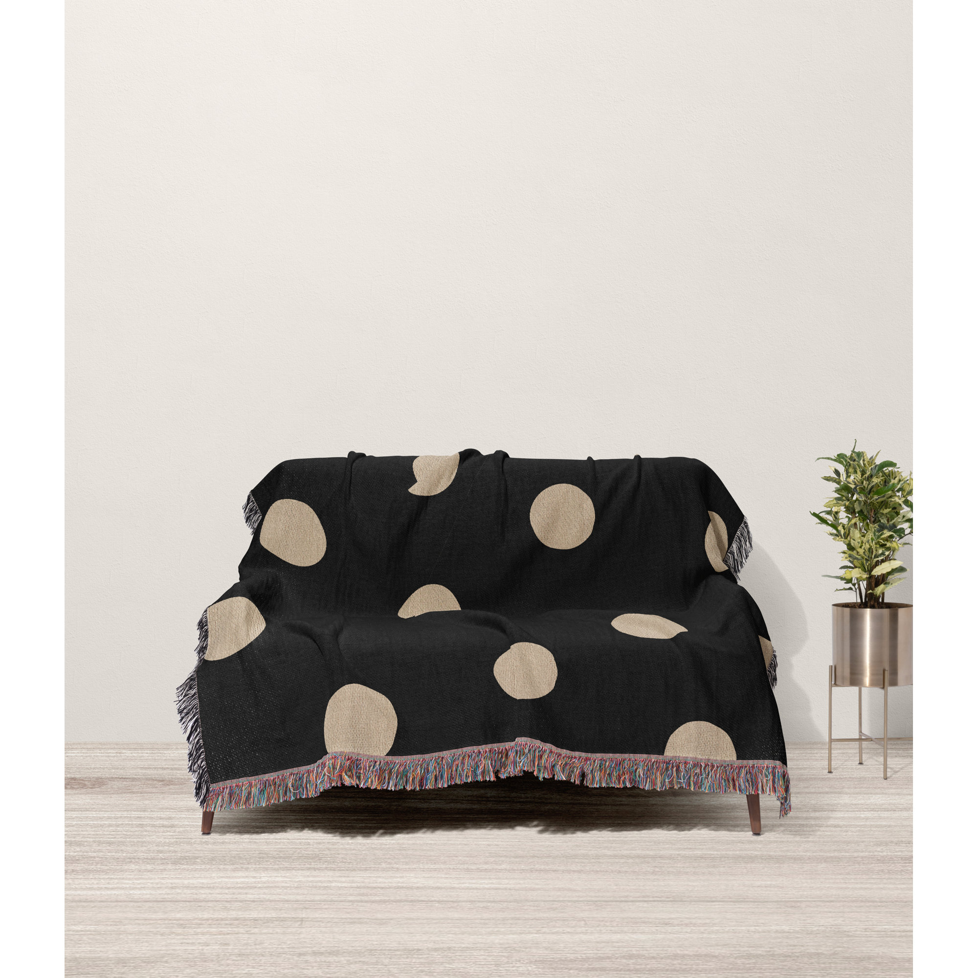 Leonore Cotton Hand Woven Throw Blanket, Queen, Black/Beige