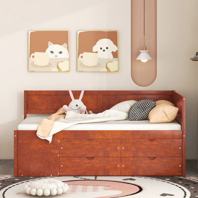 Lit de jour pratique avec tiroirs et tablettes pour un usage domestique polyvalent, idéal pour le rangement dans la chambre à coucher et le confort