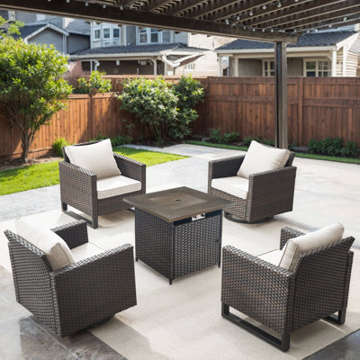 Nazime 4- Person PE Wicker Outdoor Seating Group with Fire Pit and Cushions