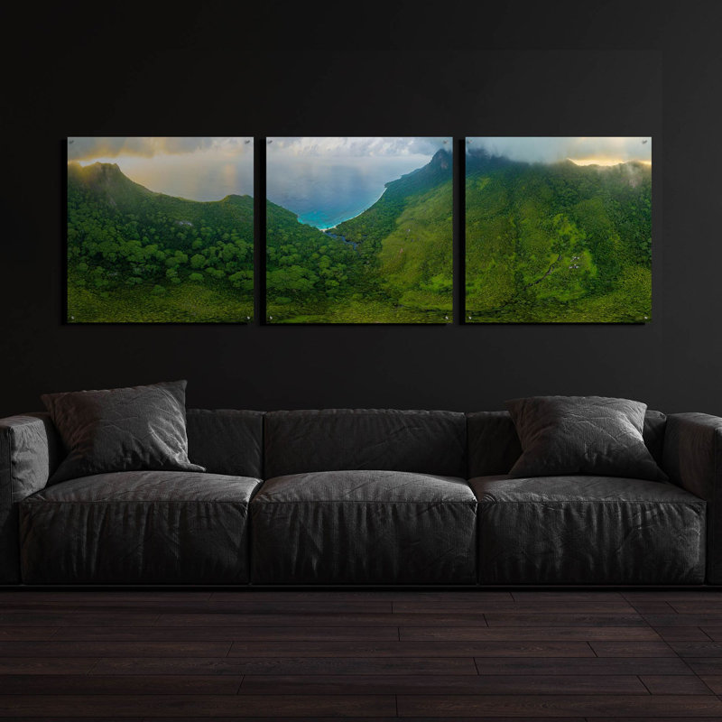 «Seychelles Jungles» par Epic Portfolio, art mural en verre acrylique 3 pièces, H 36 po x l 108 po