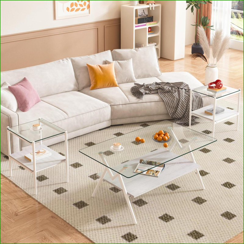 Verre trempé et café Ensemble de 3 tables de bout faciles à nettoyer pour un salon organisé