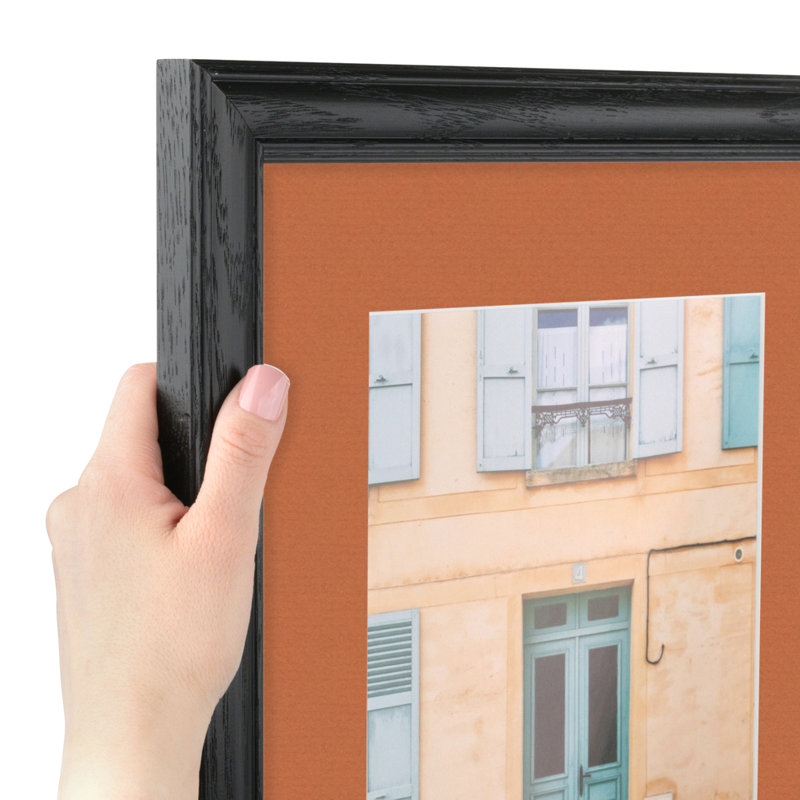 Black Wood Matte Picture Frame with Mat, Red Orange