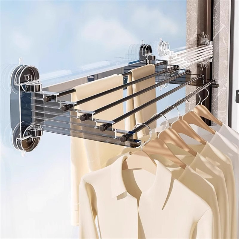 Suctionstep Foldable Balcony Drying Rack, Black