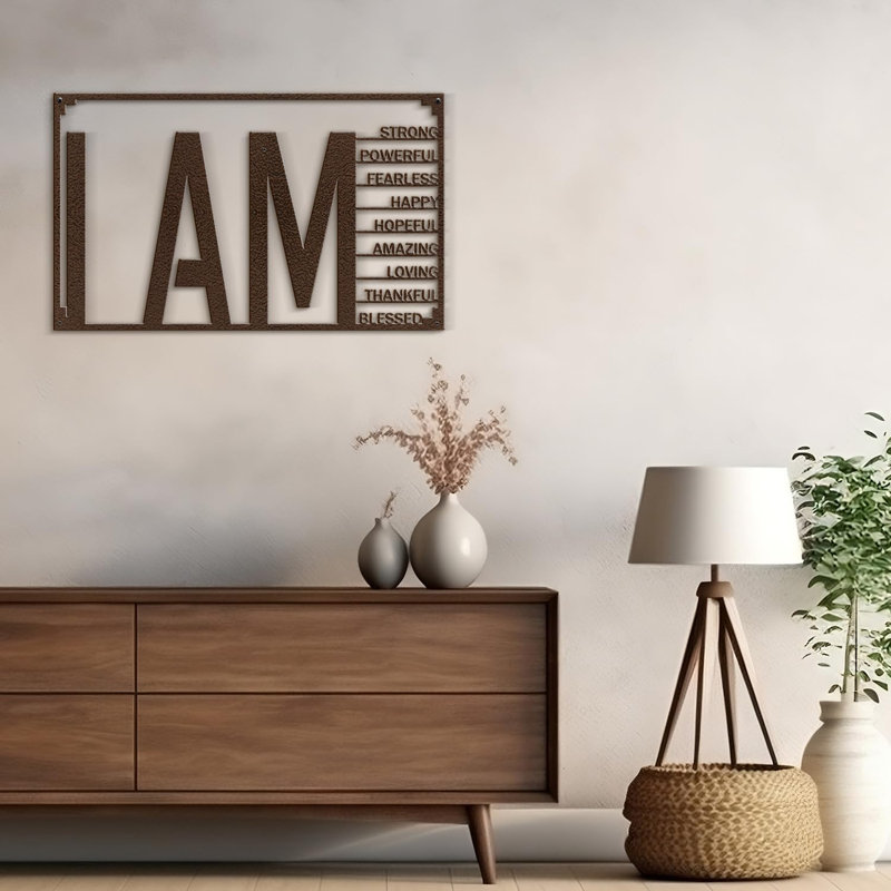 I AM Inspirational Quote, H 11,16 po x l 18 po x P 0,05 po, Brun