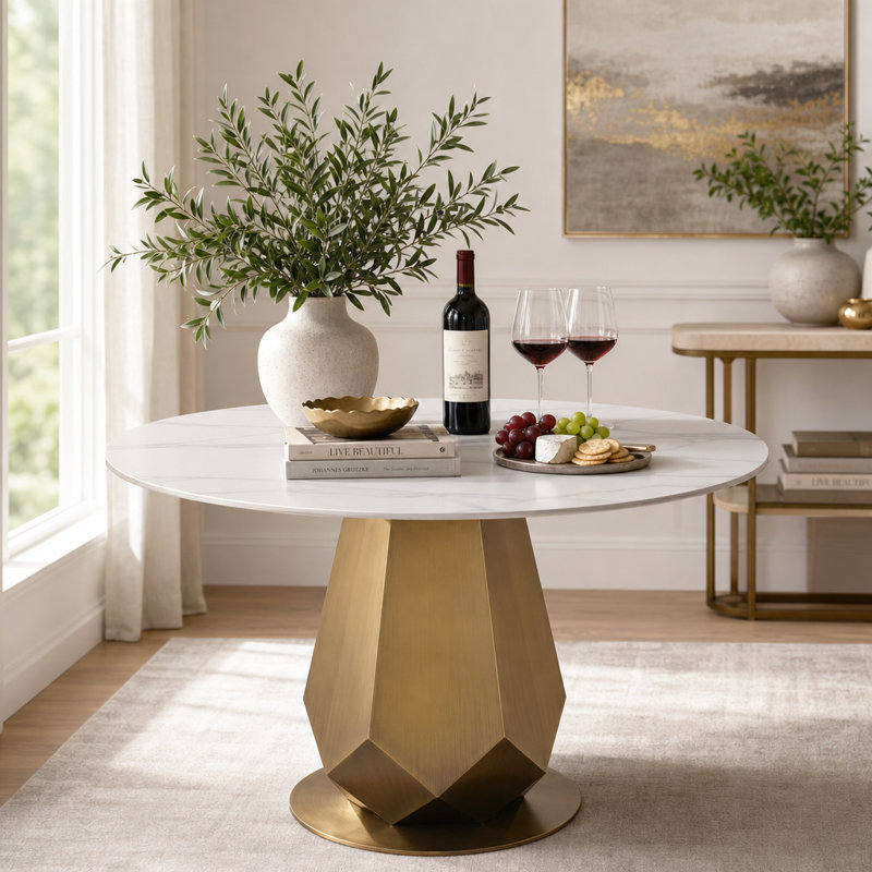47'' Round Dining Table，Modern Glam Dining Room Table
