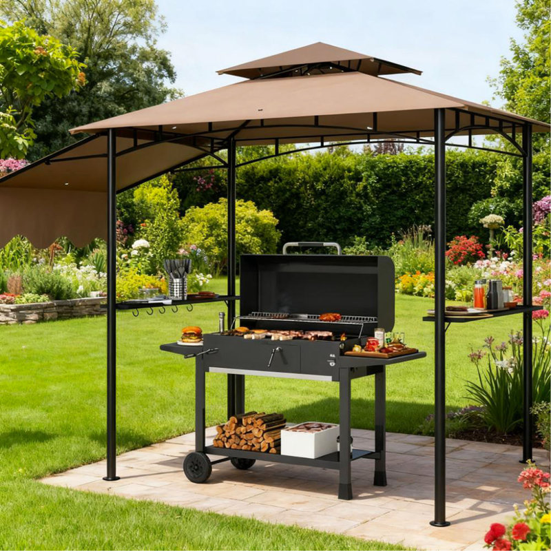 Abri de jardin pour barbecue avec auvent, tablettes latérales et crochets