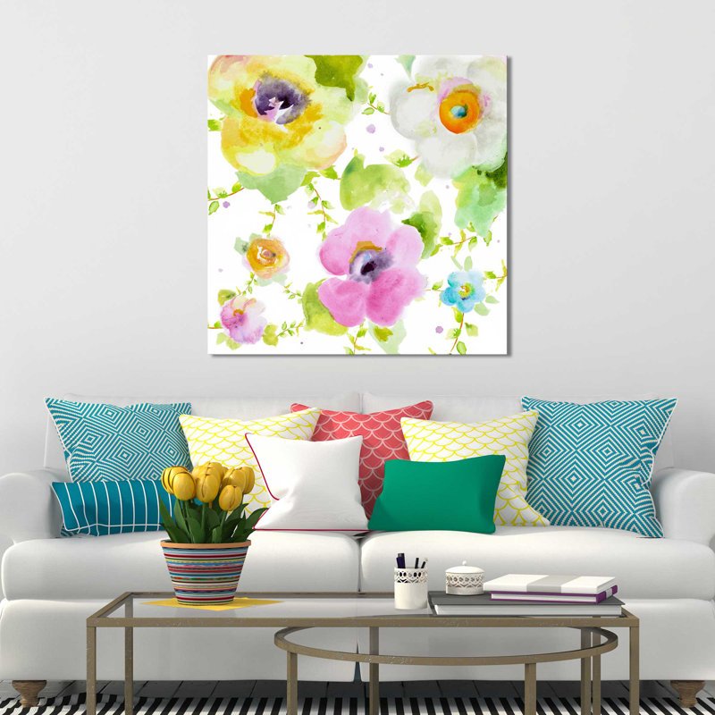 «Rosy Vines I», reproduction de peinture à l'aquarelle, H 24 po x l 24 po x P 1,5 po, Toile tendue
