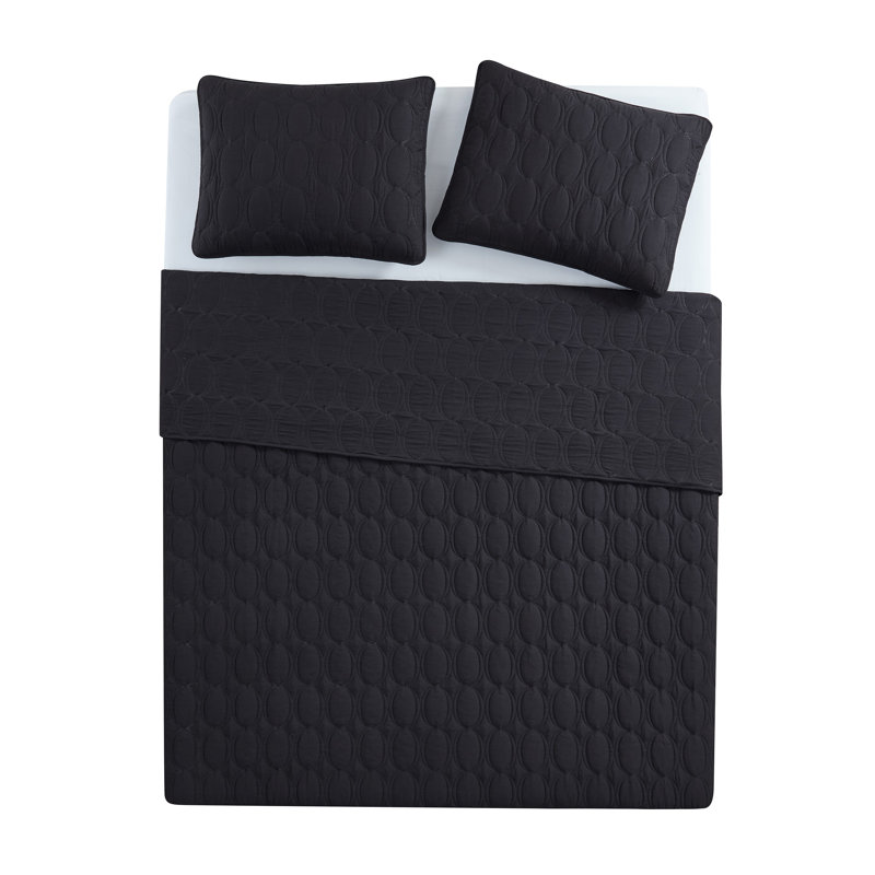 Ensemble de courtepointe en microfibre 3 pièces Circles, Noir