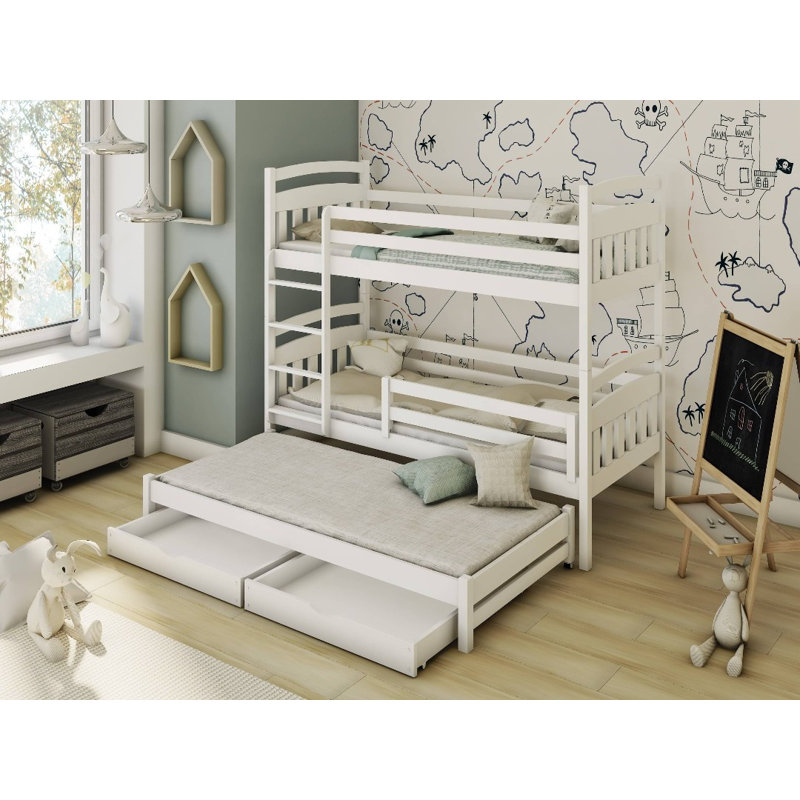 Mccaffery Single (3') 2 Drawer High Sleeper Bunk Bed with Trundle, White 