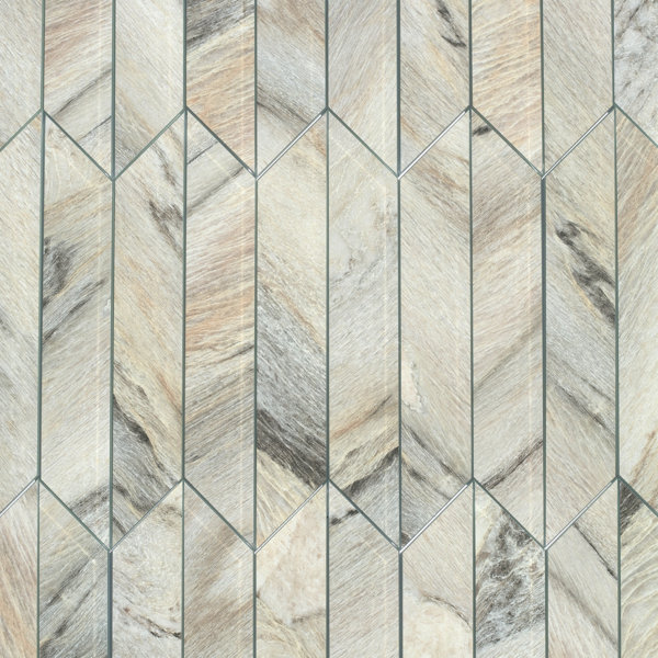 Nature 3.75 in. x 11.75 in. Wood Look Glass Straight Edge Chevron Decorative Kitchen & Bathroom Wall Tile