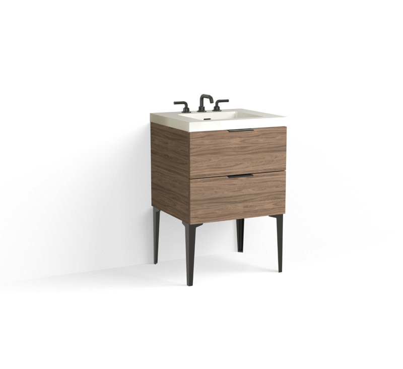 Avila 24" W Freestanding Single Bathroom Vanity with Dean Leg, Satin Nickel, Gloss White/8" Widespread, Nocino