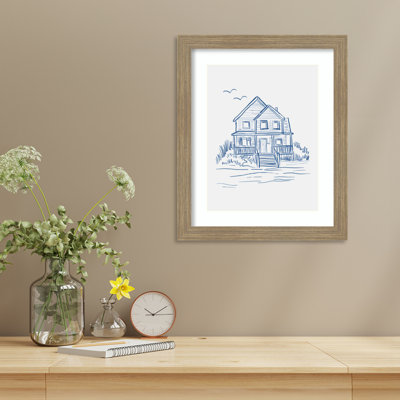 Nantucket Beach house by Holte Wood Framed Wall Art Print