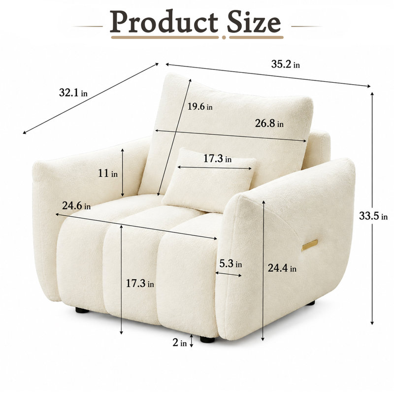 Fauteuil une place en tissu Teddy, fauteuil d'appoint moderne rembourré avec 1 coussin pour salon ou chambre à coucher