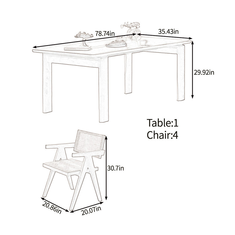 Confort et qualité de l'ensemble de table en bois massif, H 29,52 po x L 78,74 po x l 35,43 po