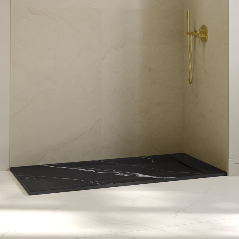 Receveur de douche rectangulaire extra-plat OVE Lenora 152,4 cm x 81,3 cm avec bonde latérale dissimulée, blanc Carrara