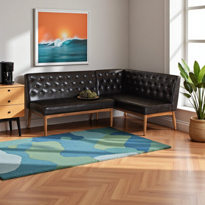 Eberhart 2-Piece Dining Nook Banquette Set with Faux Leather Upholstery and Walnut Brown Finished Wood