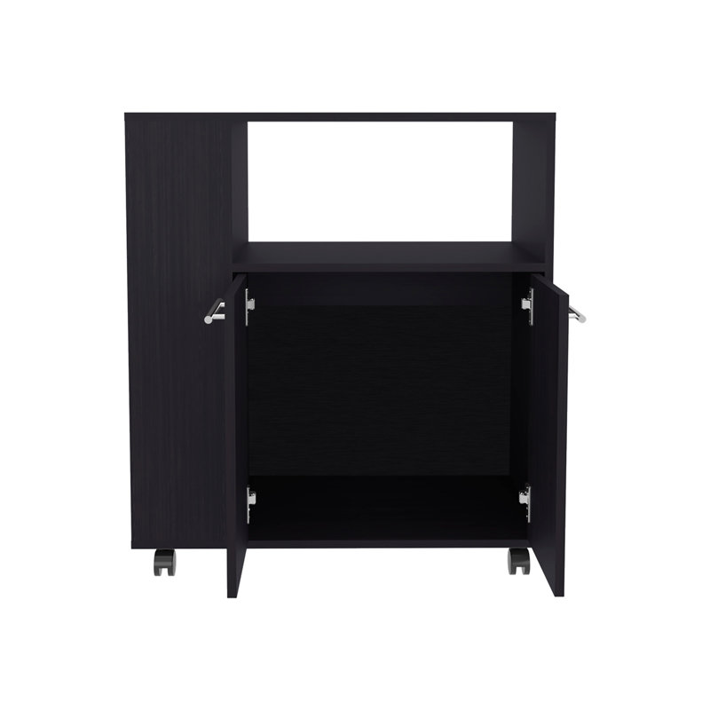 Chariot de cuisine, 2 portes, 3 tablettes, 4 roulettes, Noir