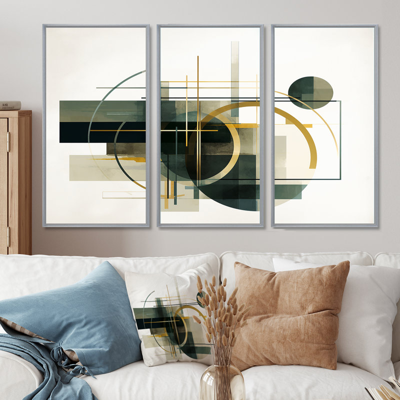Ensemble de salon Emerald Gold Retro Geometrics - Minimalisme, Encadrement argenté, H 32 po x l 48 po x P 1 po