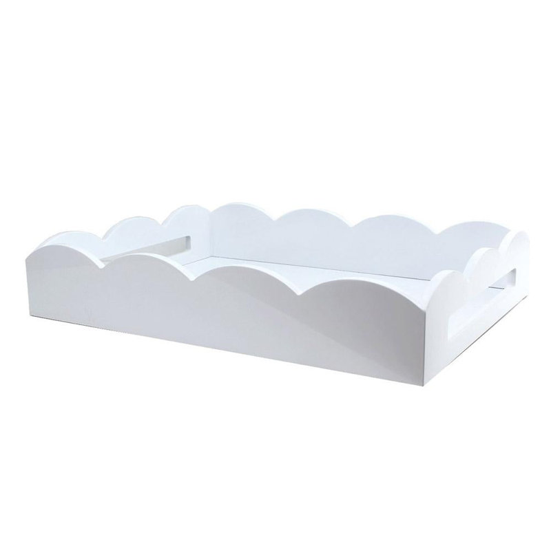 Plateau de repose-pieds laqué festonné, Blanc, H 17 po x l 13 po x P 3,25 po