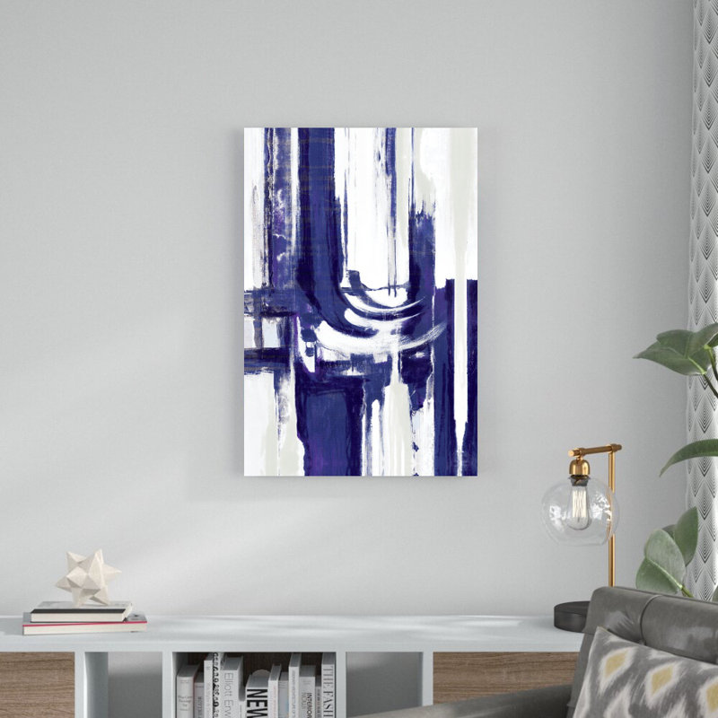 Linear Abstract Blues - reproduction d'art sur toile tendue, H 36 po x l 24 po