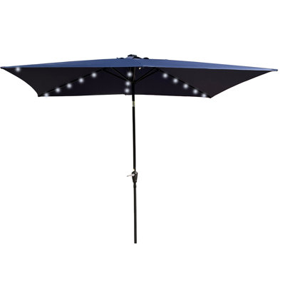 Parasol de patio, parasol de table de patio avec lumière DEL solaire, inclinaison à bouton-poussoir, manivelle, parasol de table rectangulaire en métal 10 x 6,5 t pour piscine de jardin