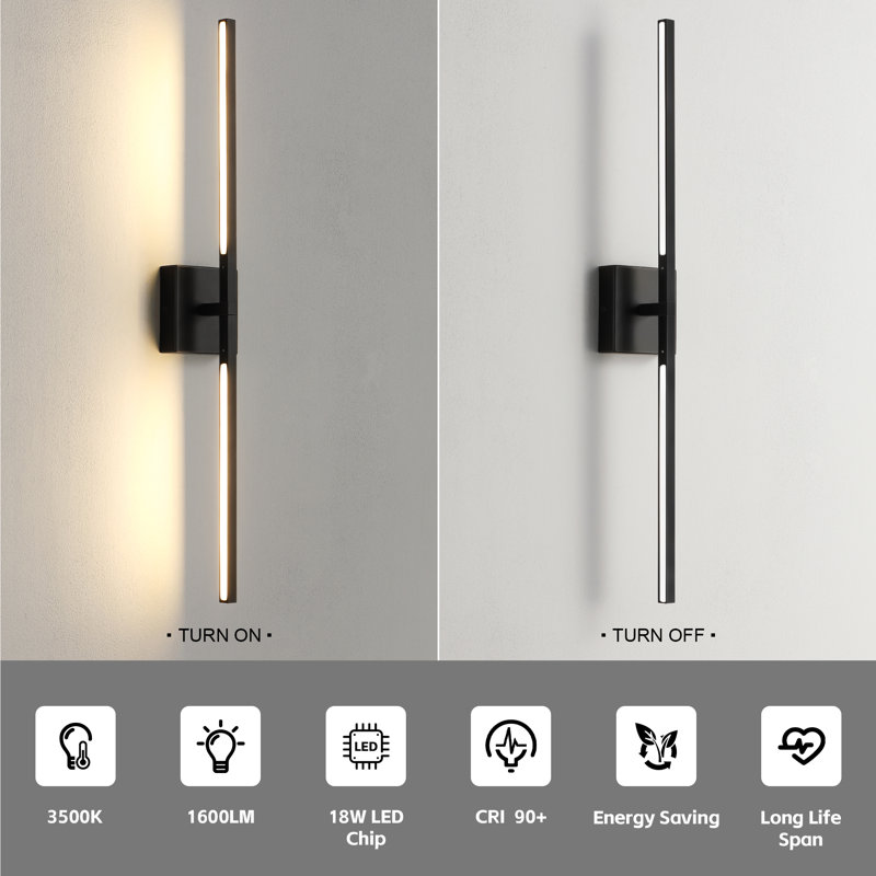 2-Light 30" Dimmable LED 18W Wall Sconce with 360° Rotatable Arms