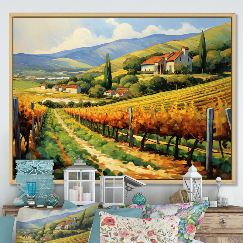 «Van Gogh», reproduction d'art sur toile - Vangogh Sunlit Vineyard II, H 24 po x l 32 po, Reproduction avec cadre flottant