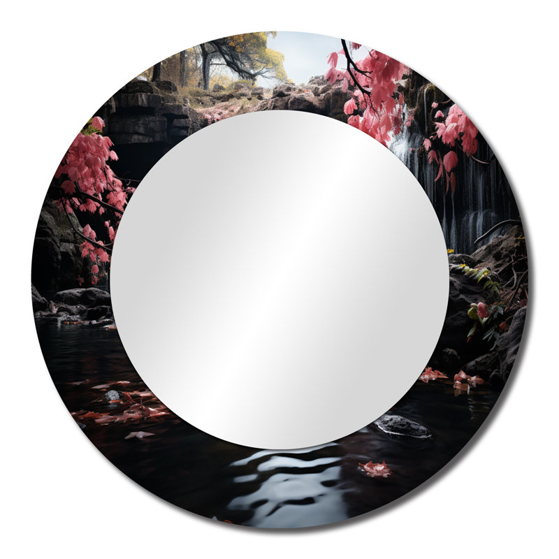 Peach Tree Waterfall Natures Elegance II - miroir en cascade, miroir mural rond rose, impression sur métal, 23 po x 23 po