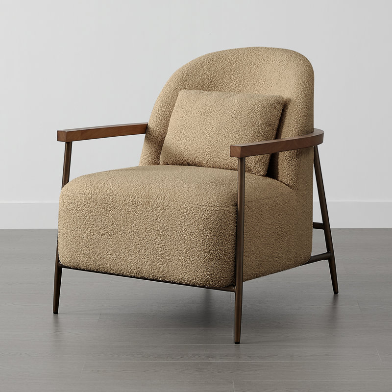 Ashwanth 27" Wide Upholstered Faux Sherpa Accent Chair With Lumbar Pillow, Camel