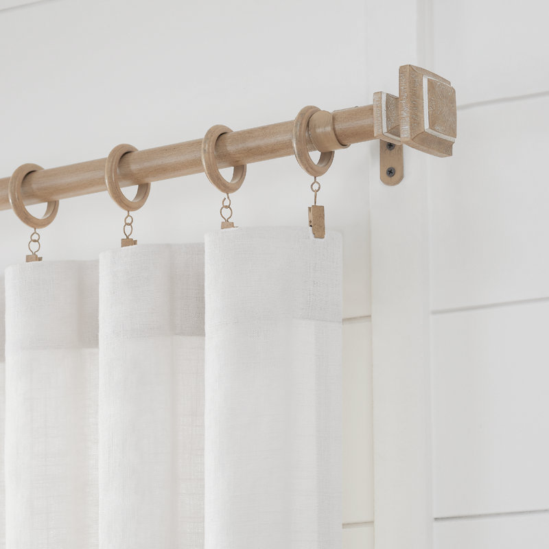 Weathered Oak Farmhouse Adjustable Curtain Rod Set with Square Finials