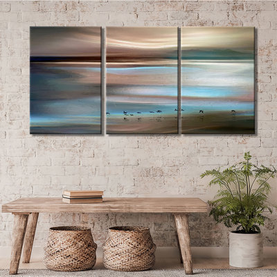 Pastel Horizon Seascape Reflection - Premium Gallery Wrapped Canvas - Ready To Hang (Set of 3)