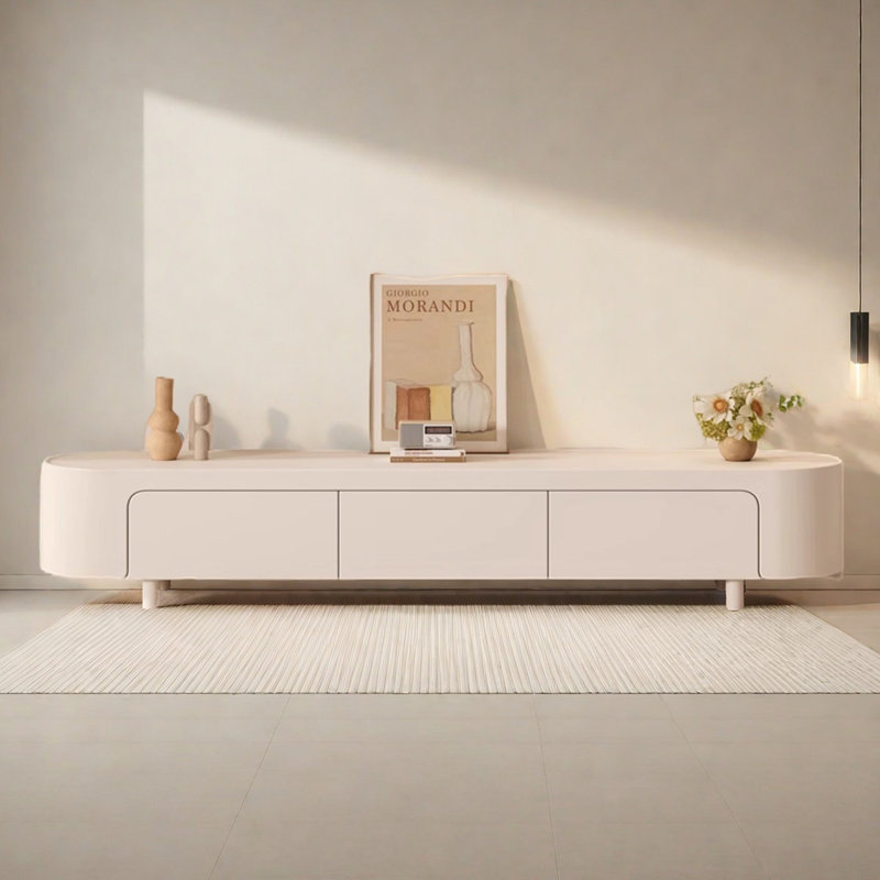 Meuble télé de rangement de style crème, H 13,77 po x L 78,74 po x l 15,74 po