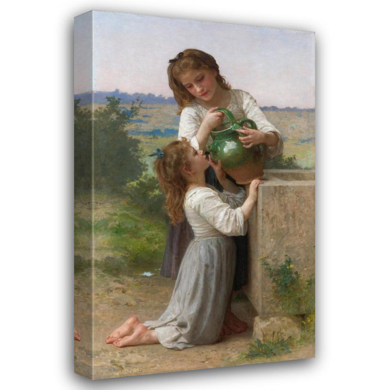 "At the Fountain" par William Bouguereau - Toile tendue avec châssis, H 24 po x l 17 po