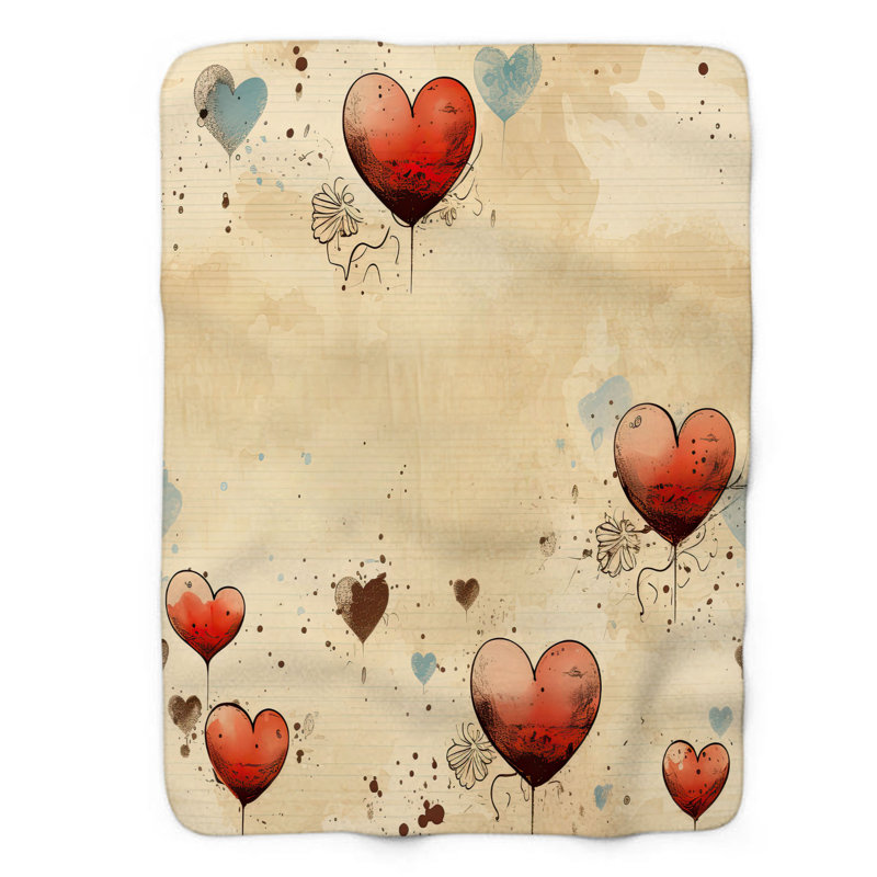 Jeté Nostalgic Love Souvenirs - 1 pièce Sherpa Premium, 60 po x 80 po