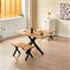 Wooden Dining Table and 2 Benches Set with X-Shaped Iron Legs, Curved Edge(75cm)-1225685003