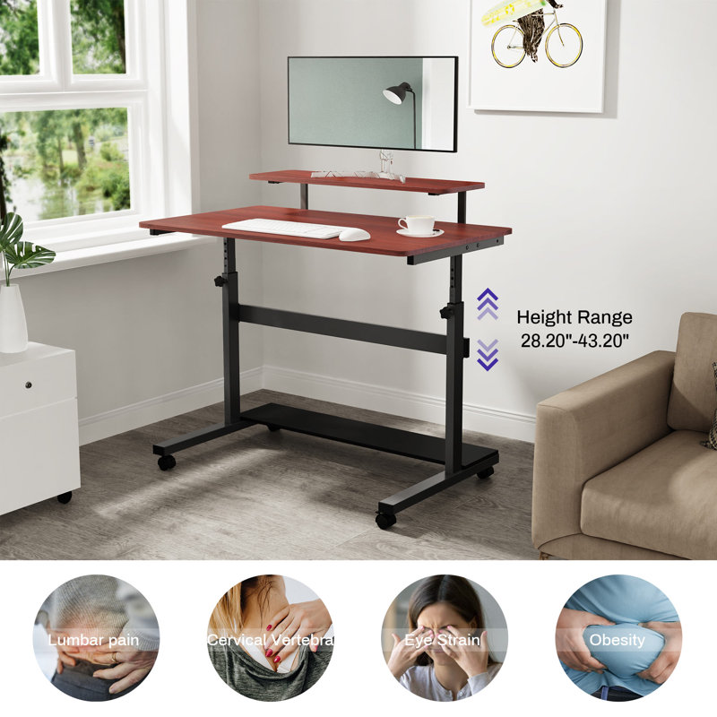 40" L Height Adjustable Computer Table with Hutch, Natural