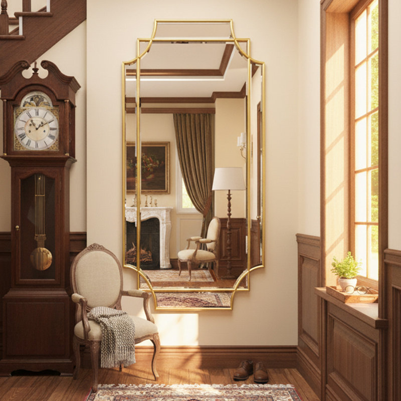 24"X48" Modern Decorative Wall Mirror, Gold Wooden Frame Accent Mirror for Living Room, 24" x 47"