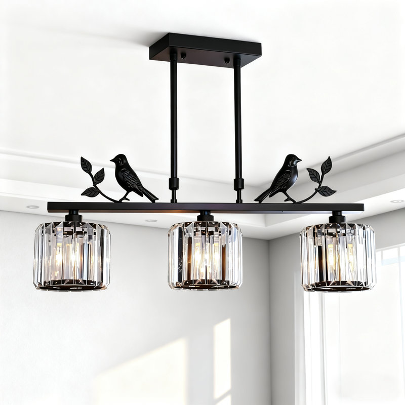 3 Light Dimmable Bird Shape Crystal Island Lamps With Black Finsh