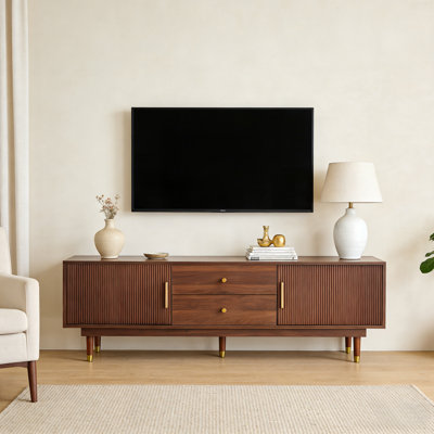 Meuble télé de style moderne médiéval, centre de divertissement 78,7 po, avec tiroirs et armoires de rangement pour le contrôle des médias, pour les salons, noyer