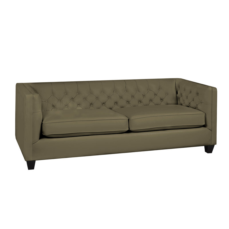 Bourne 84" Genuine Leather Tuxedo Arm Sofa, Taupe Leather Match