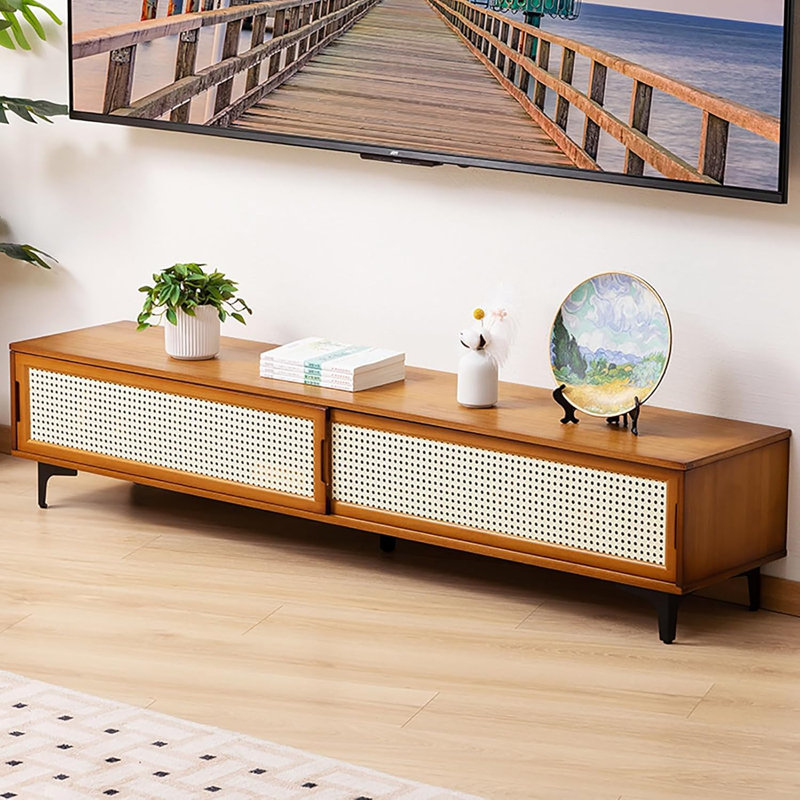Bamboo TV Stand 2 Doors 63 Inch Color, Brown Wood