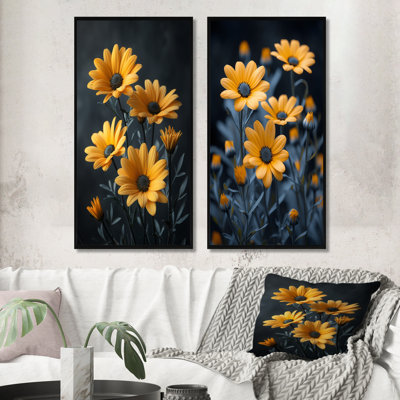 Ensemble de 2 pièces de marguerites monochromes jaunes et noires rustiques